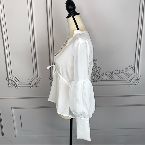 Fashion Nova White Deep V Flowy Blouse | Size S - Picture 3 of 8